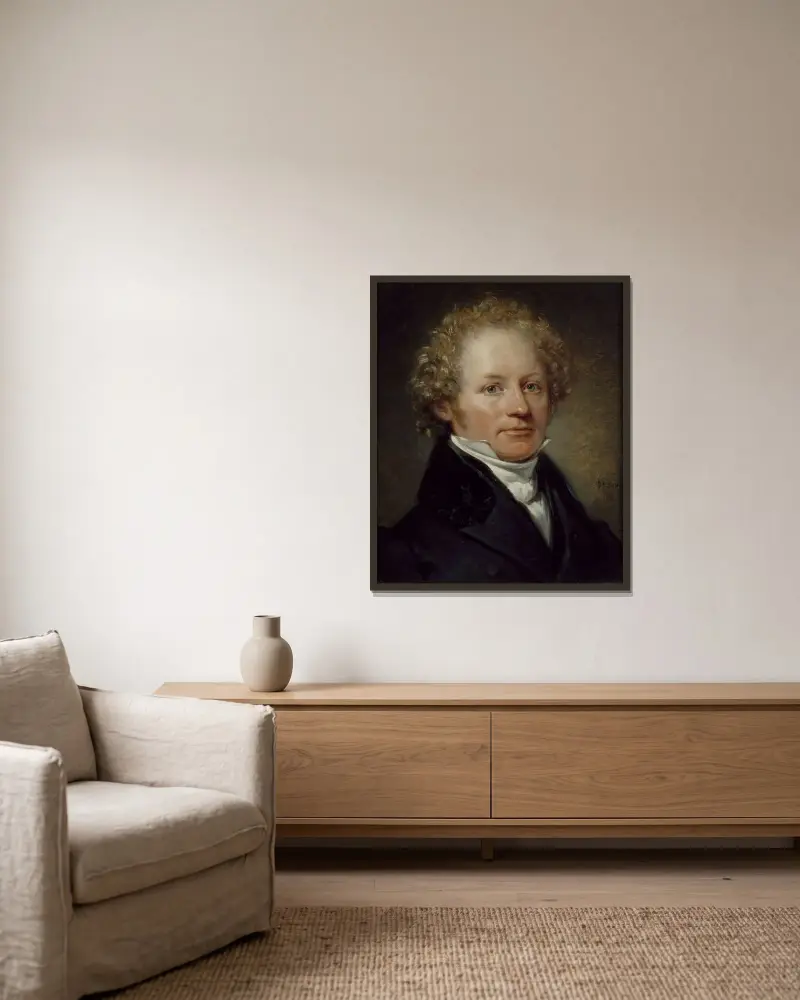 Per Daniel Amadeus Atterbom (1790-1855), poet, professor av Johan Gustaf Sandberg inramad på en vägg