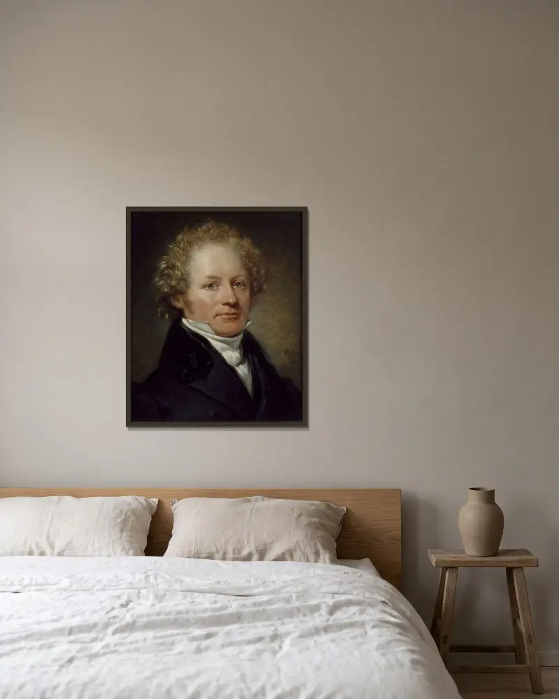 Per Daniel Amadeus Atterbom (1790-1855), poet, professor av Johan Gustaf Sandberg inramad på en vägg