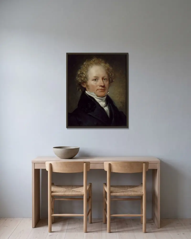 Per Daniel Amadeus Atterbom (1790-1855), poet, professor av Johan Gustaf Sandberg inramad på en vägg
