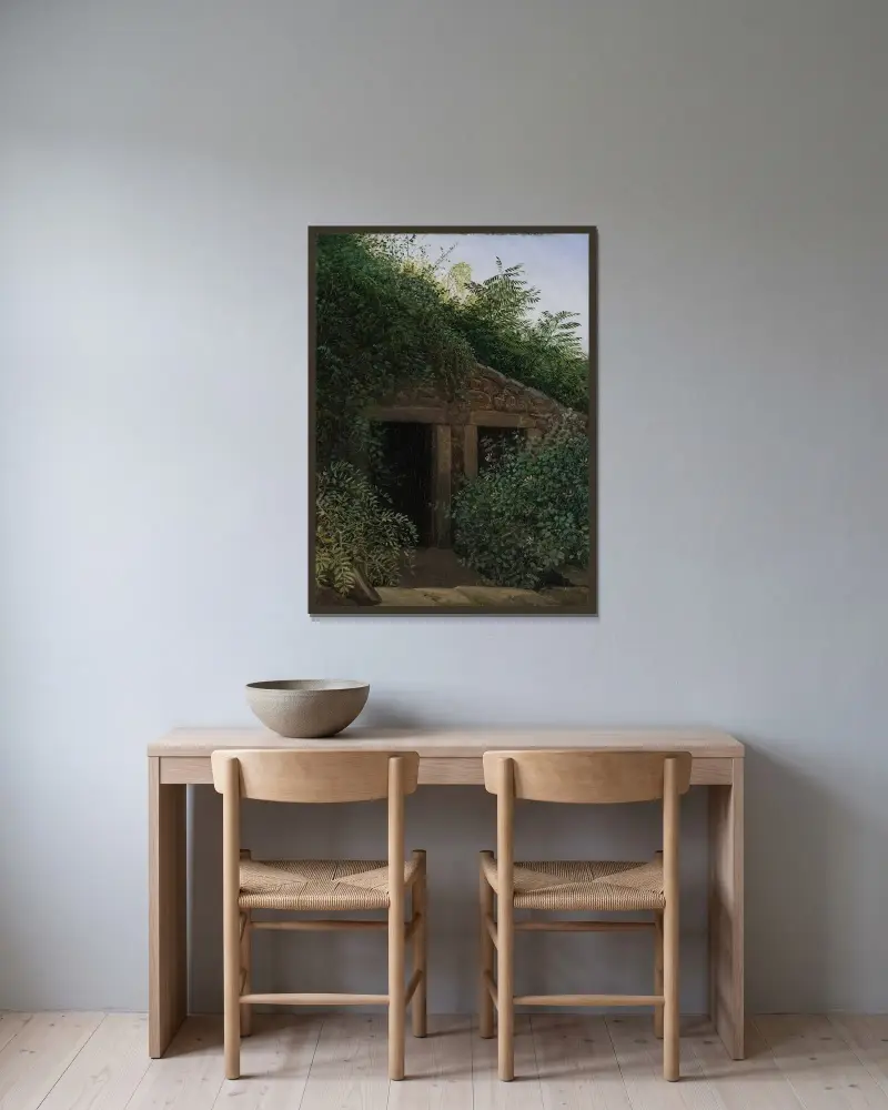 En igenvuxen gruvgång av Carl Gustav Carus inramad på en vägg