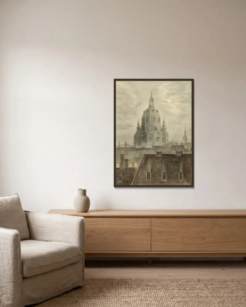 Frauenkirche i Dresden av Carl Gustav Carus inramad på en vägg