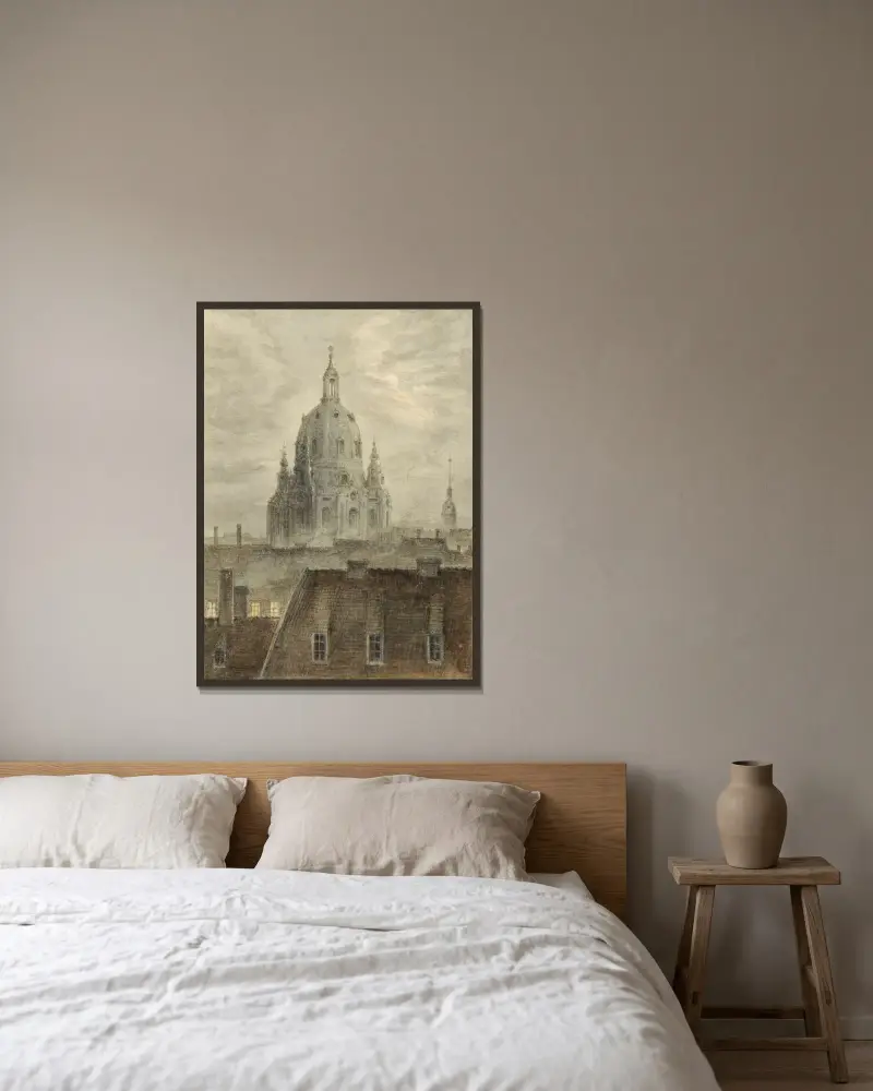 Frauenkirche i Dresden av Carl Gustav Carus inramad på en vägg