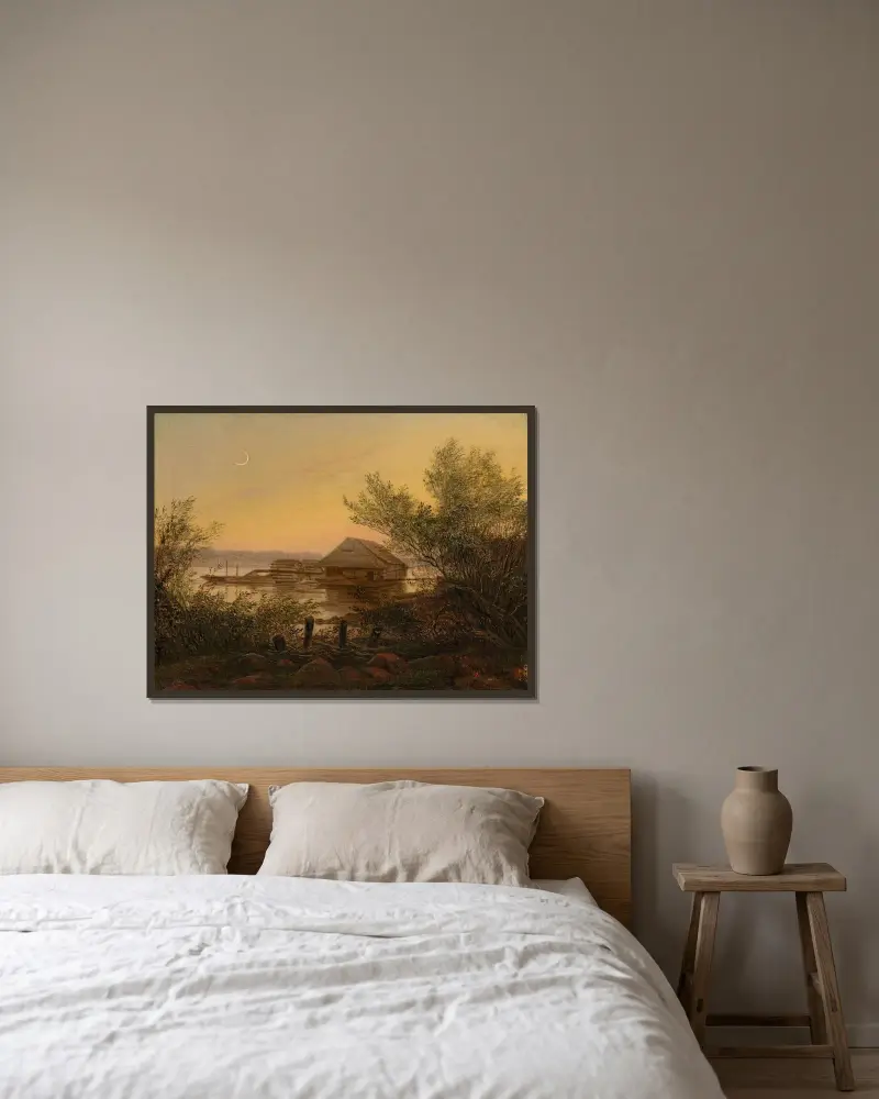 Skeppskvarn vid Elbe nära Dresden av Carl Gustav Carus inramad på en vägg