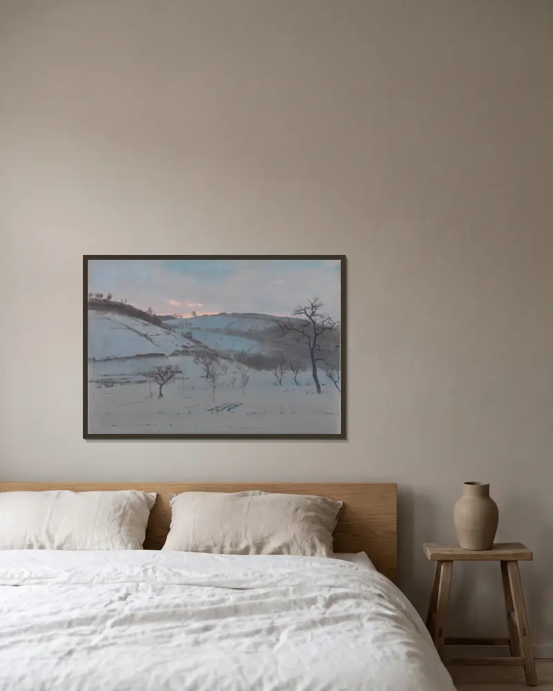 Wintermorgen bei Grötzingen von Gustav Kampmann gerahmt an einer Wand