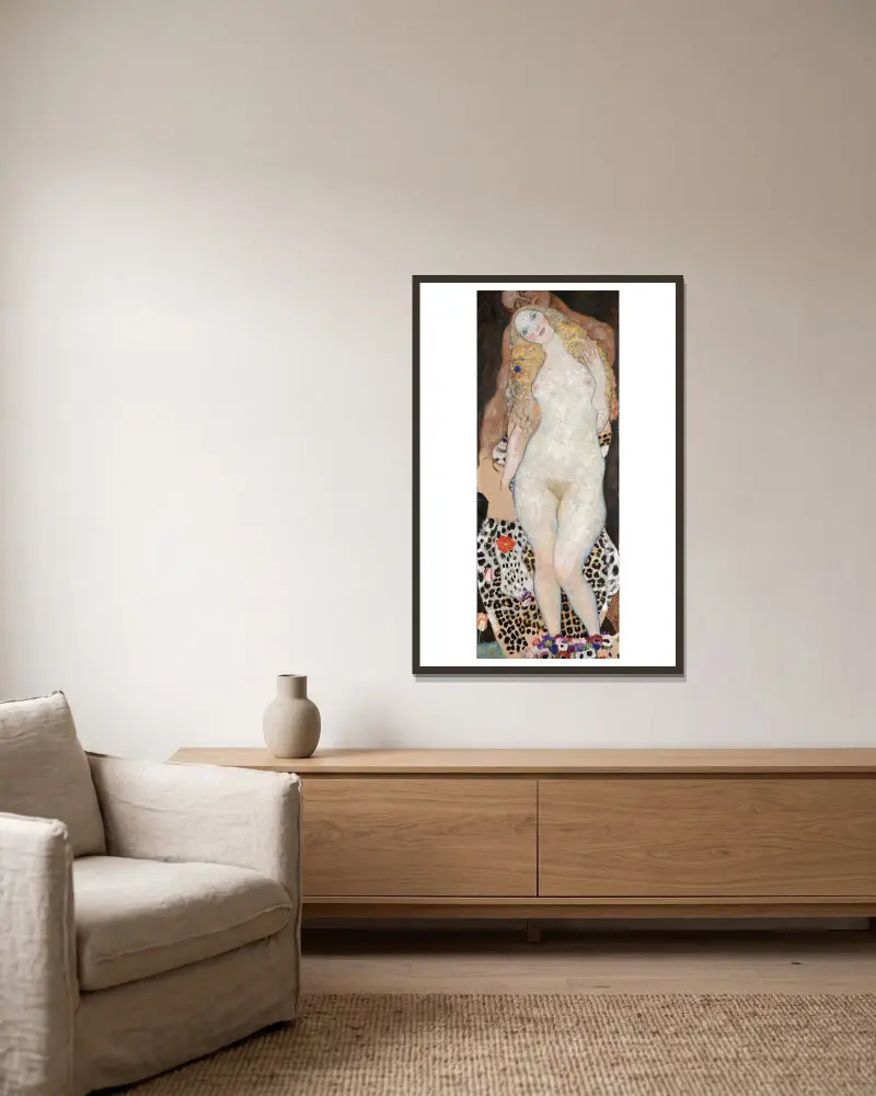 Adam und Eva von Gustav Klimt gerahmt an einer Wand