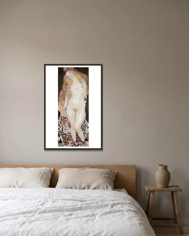 Adam und Eva von Gustav Klimt gerahmt an einer Wand