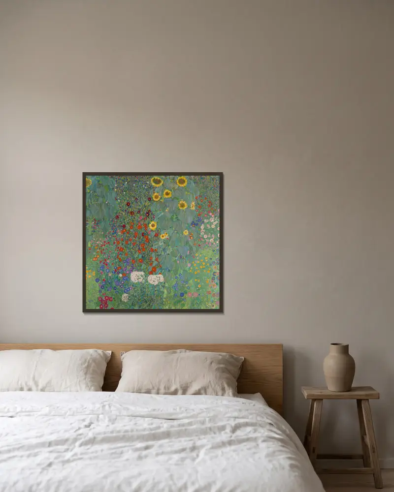Venkovská zahrada se slunečnicemi, Gustav Klimt v rámu na stěně