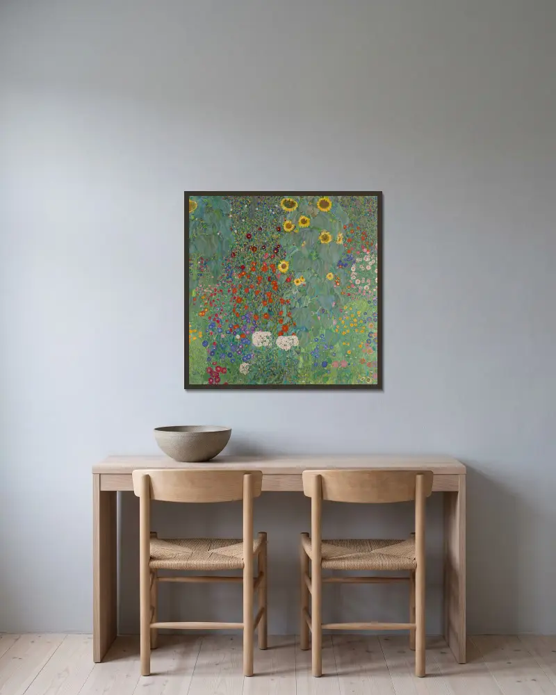 Venkovská zahrada se slunečnicemi, Gustav Klimt v rámu na stěně