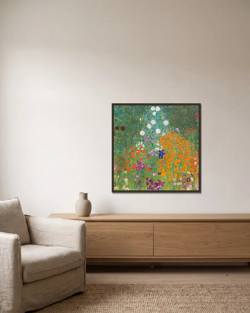 Bauerngarten von Gustav Klimt gerahmt an einer Wand
