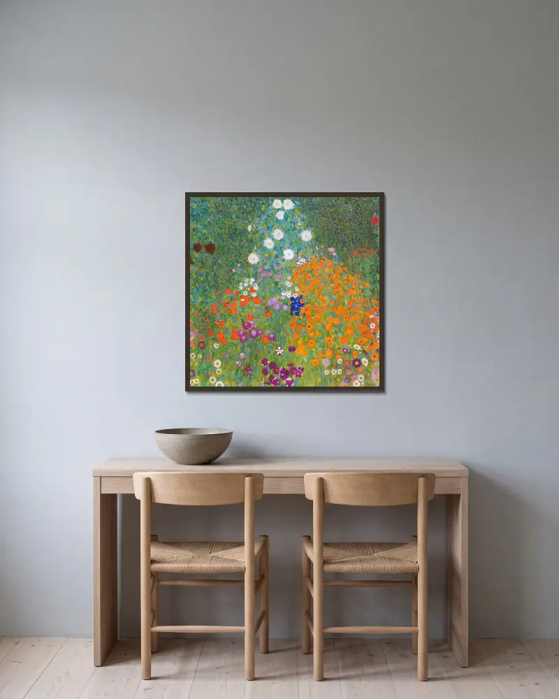Bauerngarten von Gustav Klimt gerahmt an einer Wand