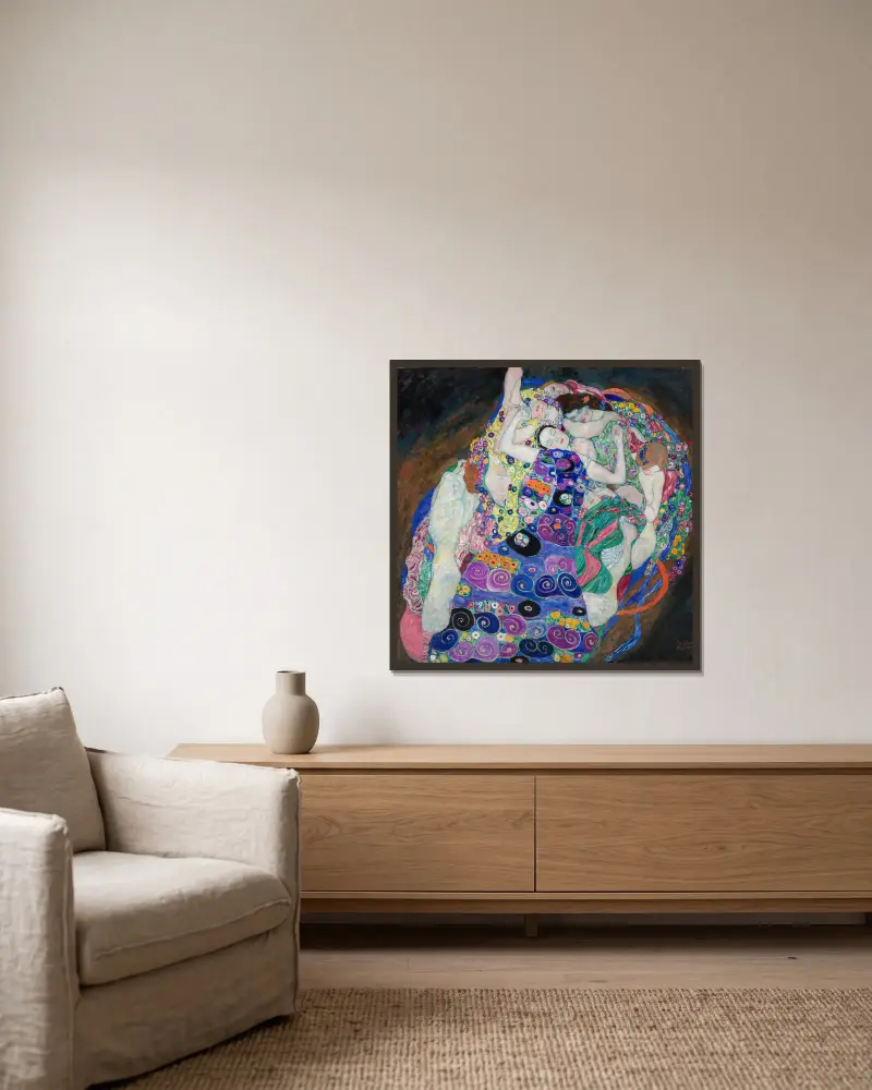 Die Jungfrau (The Virgin) av Gustav Klimt inramad på en vägg
