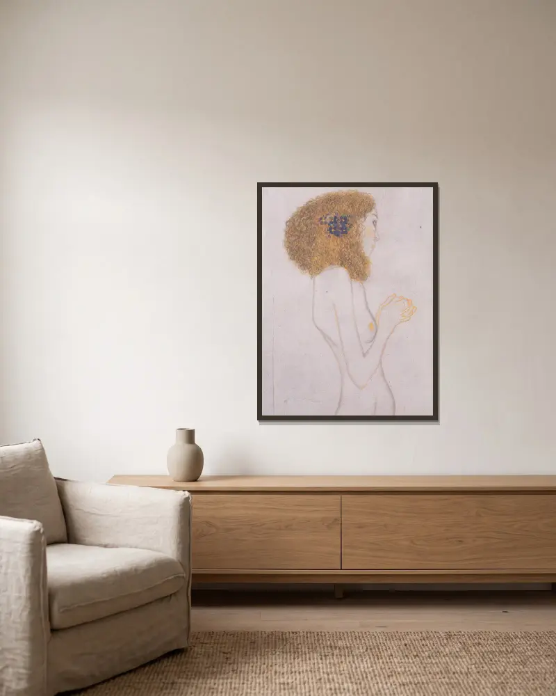 Die Leiden der schwachen Menschen von Gustav Klimt gerahmt an einer Wand