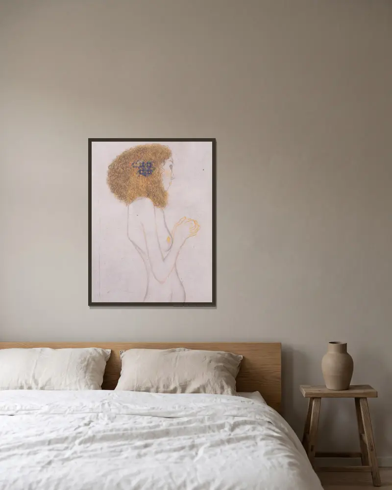 Die Leiden der schwachen Menschen von Gustav Klimt gerahmt an einer Wand