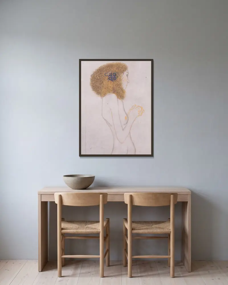 Die Leiden der schwachen Menschen von Gustav Klimt gerahmt an einer Wand
