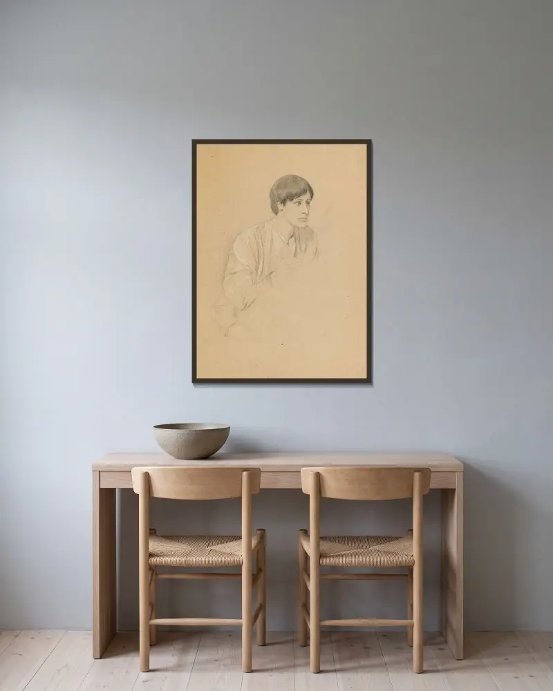 Kresba mladého muže, Gustav Klimt v rámu na stěně