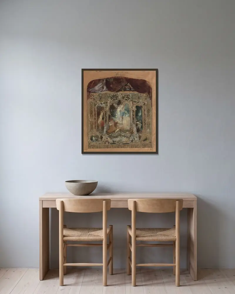 Entwurf für den Theatervorhang in Reichenberg av Gustav Klimt inramad på en vägg