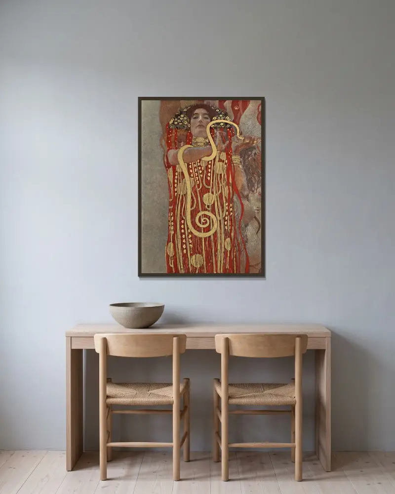 Hygieia von Gustav Klimt gerahmt an einer Wand