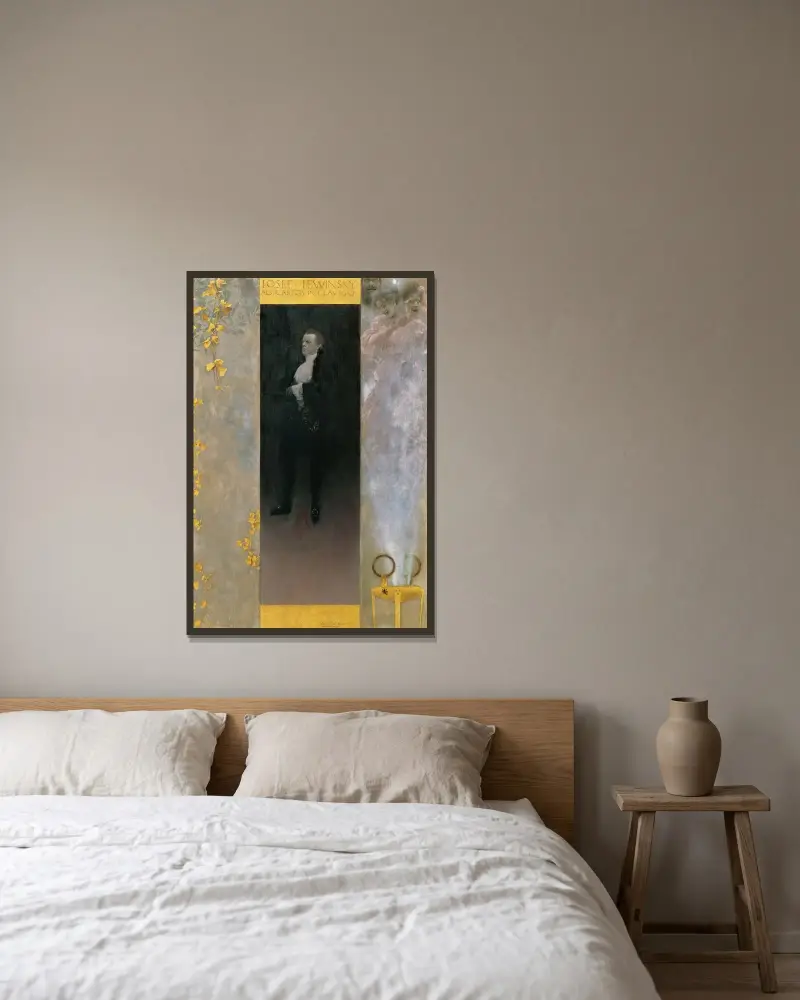 Josef Lewinsky als Carlos in Clavigo av Gustav Klimt inramad på en vägg