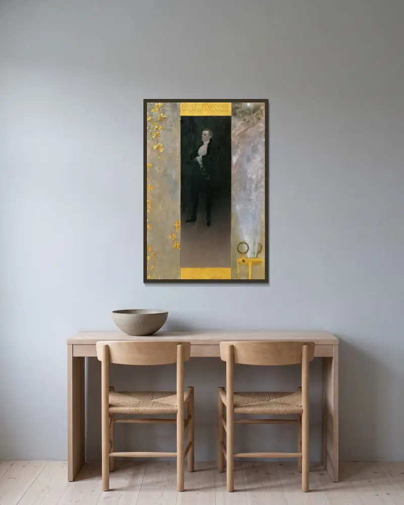 Josef Lewinsky als Carlos in Clavigo av Gustav Klimt inramad på en vägg