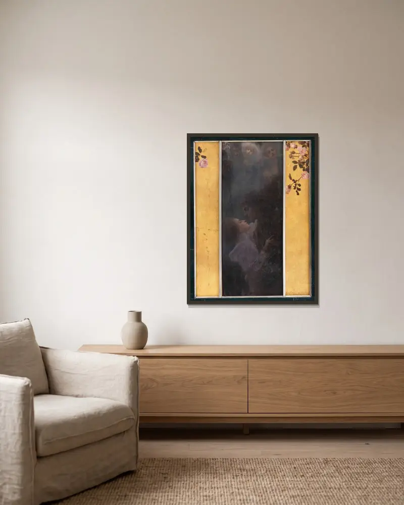 Liebe von Gustav Klimt gerahmt an einer Wand