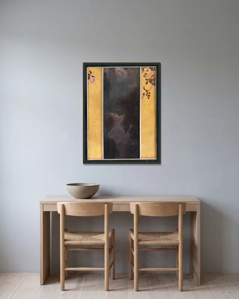 Liebe von Gustav Klimt gerahmt an einer Wand