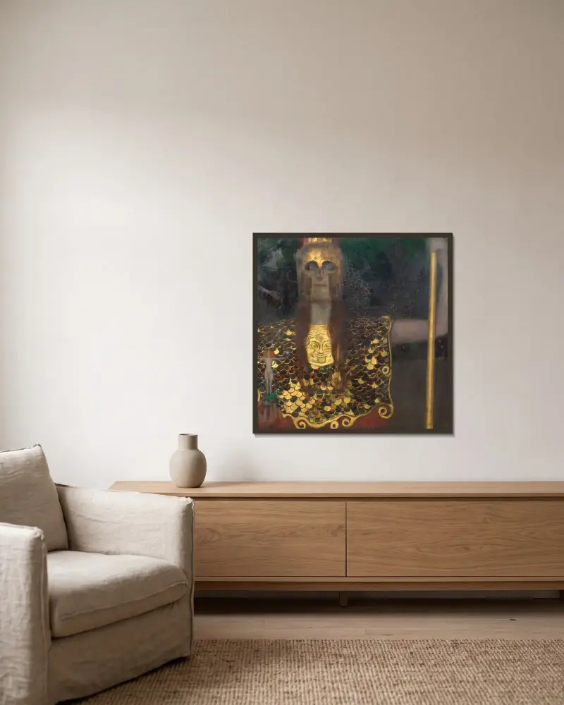 Pallas Athene von Gustav Klimt gerahmt an einer Wand