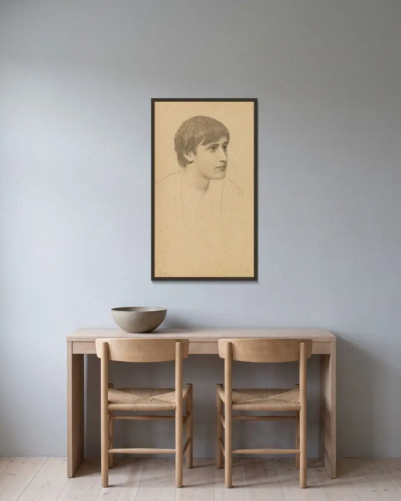 Portrait of a young man av Gustav Klimt inramad på en vägg