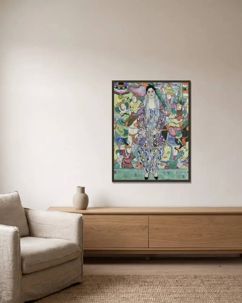Porträtt av Friederike Maria Beer av Gustav Klimt inramad på en vägg