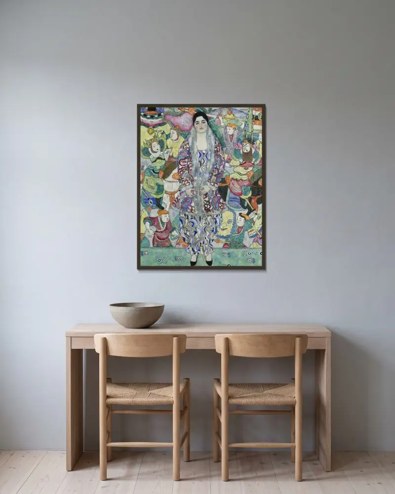 Porträtt av Friederike Maria Beer av Gustav Klimt inramad på en vägg