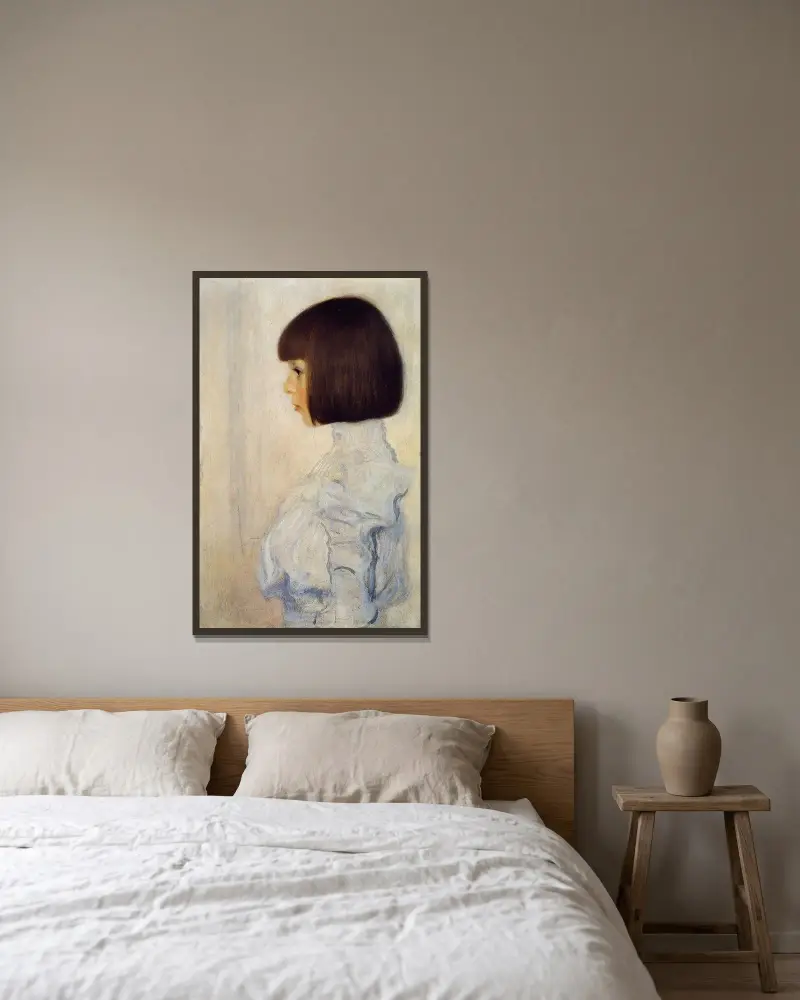 Porträtt av Helene Klimt av Gustav Klimt inramad på en vägg