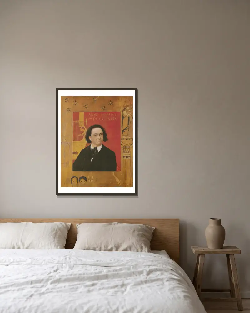 Portrait of Josef Pembaur av Gustav Klimt inramad på en vägg