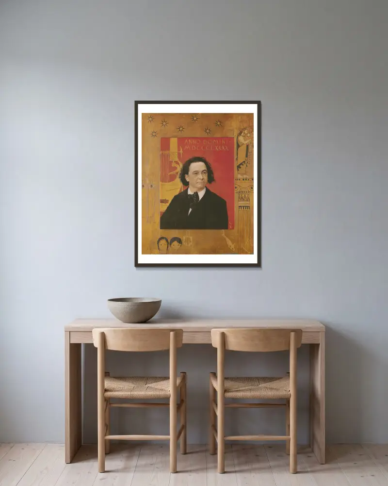 Portrait of Josef Pembaur av Gustav Klimt inramad på en vägg