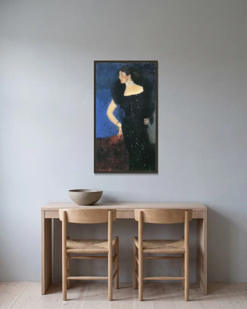 Portrait of Rose von Rosthorn-Friedmann av Gustav Klimt inramad på en vägg