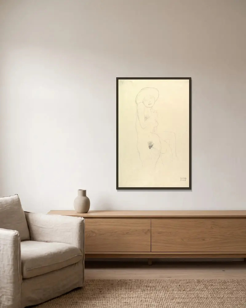 Stehender Akt von Gustav Klimt gerahmt an einer Wand