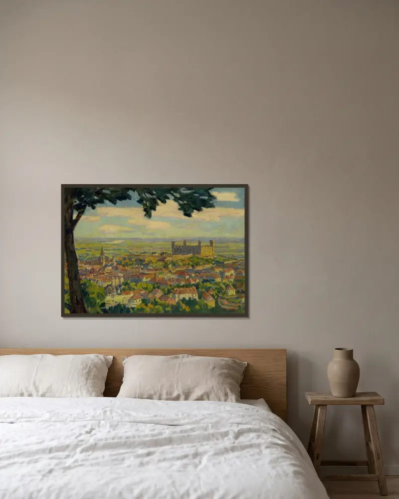 Bratislava från Nový Svet av Gustáv Mallý inramad på en vägg