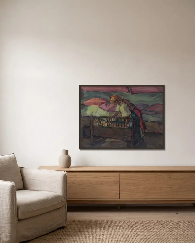 By a Cradle von Gustáv Mallý gerahmt an einer Wand