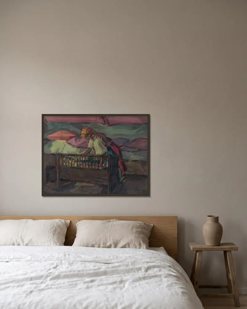 By a Cradle von Gustáv Mallý gerahmt an einer Wand