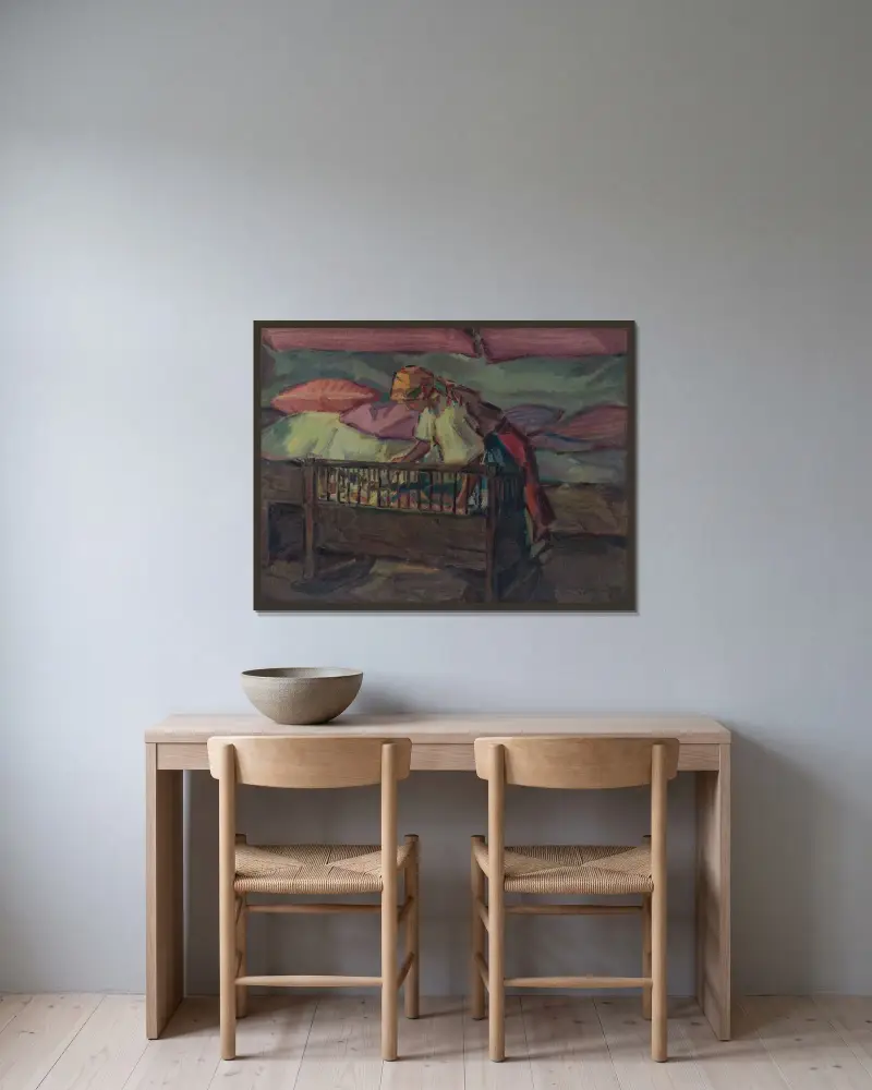 By a Cradle von Gustáv Mallý gerahmt an einer Wand