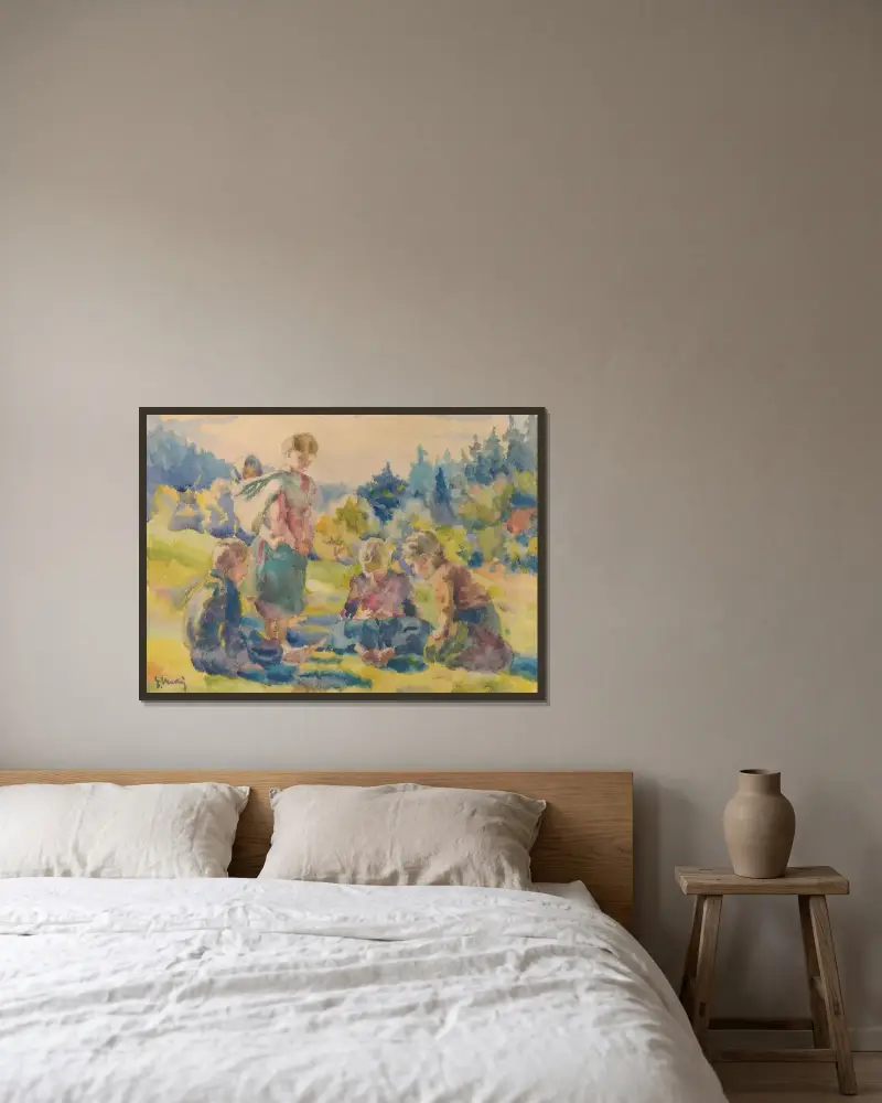 Barn som leker av Gustáv Mallý inramad på en vägg