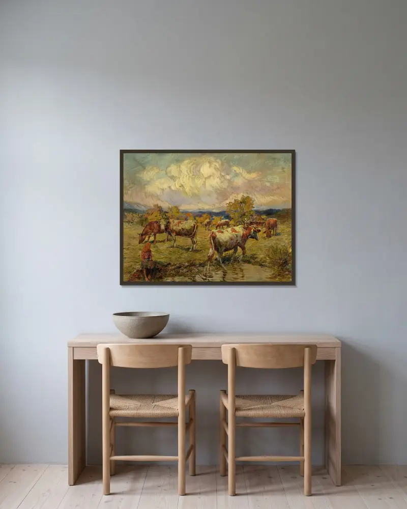 Cows Grazing von Gustáv Mallý gerahmt an einer Wand