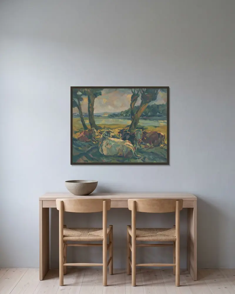 Cows Resting von Gustáv Mallý gerahmt an einer Wand