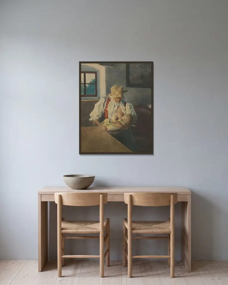 Diande mor av Gustáv Mallý inramad på en vägg