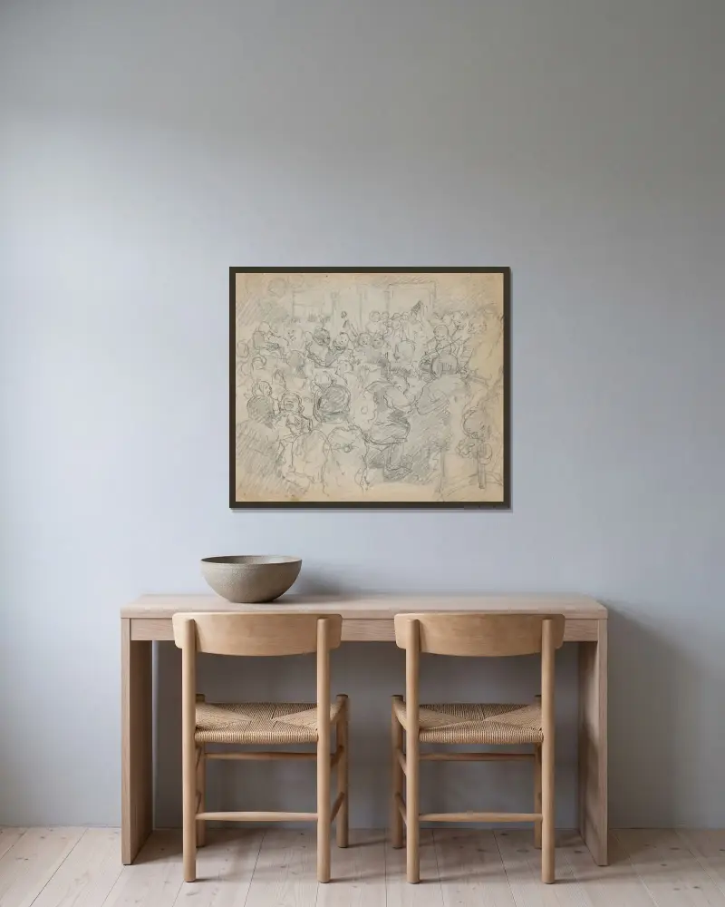 Folkfest av Gustáv Mallý inramad på en vägg