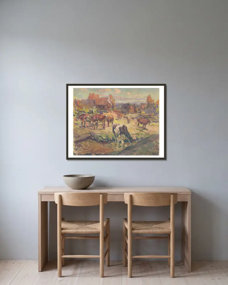 Von der Weide von Gustáv Mallý gerahmt an einer Wand