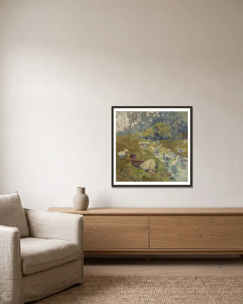 Gänsehirt von Gustáv Mallý gerahmt an einer Wand