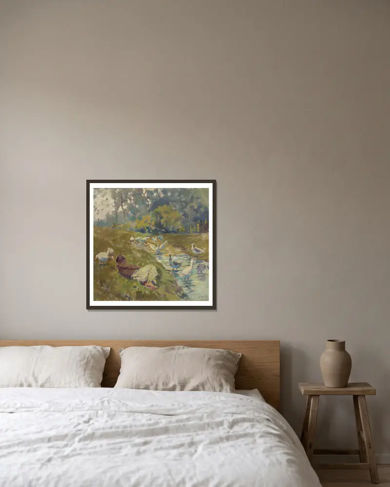 Gänsehirt von Gustáv Mallý gerahmt an einer Wand