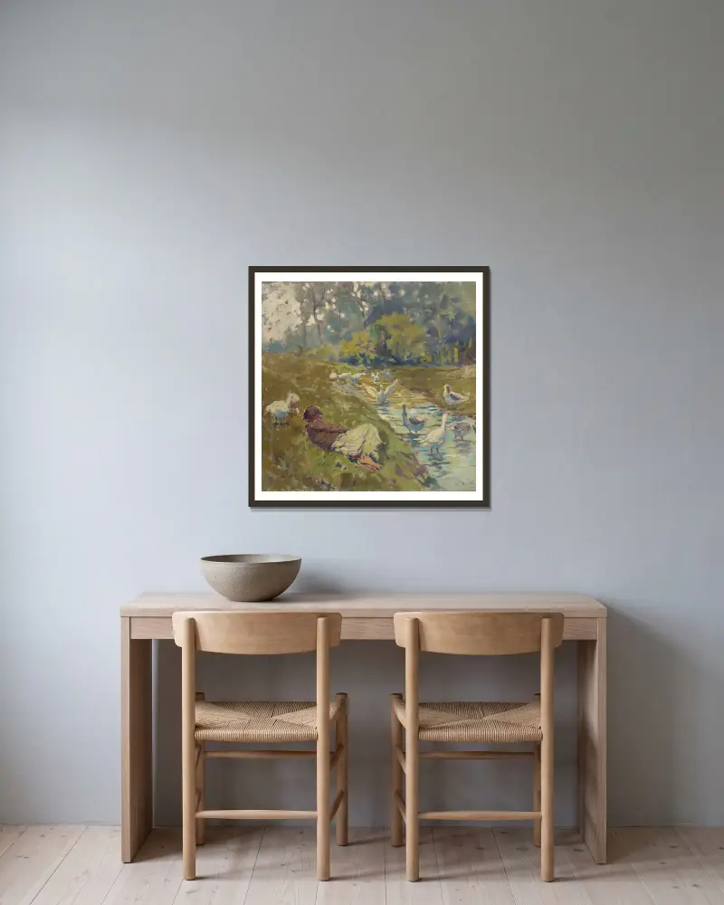 Gänsehirt von Gustáv Mallý gerahmt an einer Wand