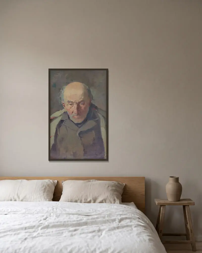 Huvudstudie av en kyrkotiggare av Gustáv Mallý inramad på en vägg