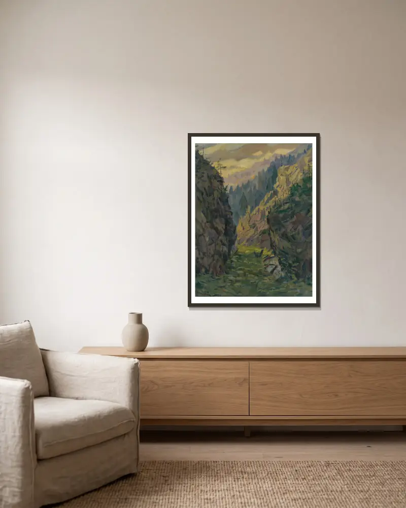 Juráňová Valley av Gustáv Mallý inramad på en vägg