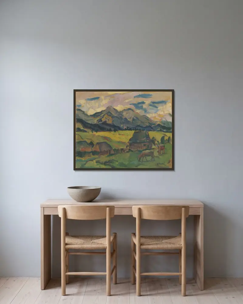 Motiv från Ždiar av Gustáv Mallý inramad på en vägg